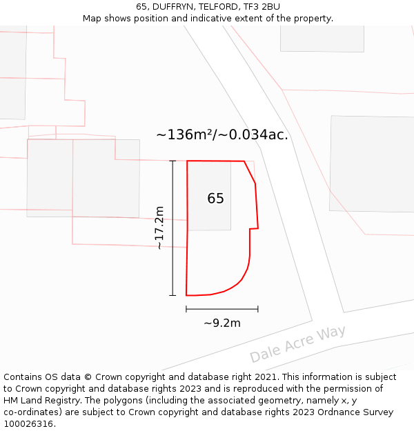 65, DUFFRYN, TELFORD, TF3 2BU: Plot and title map