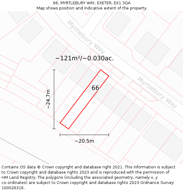 66, MYRTLEBURY WAY, EXETER, EX1 3GA: Plot and title map