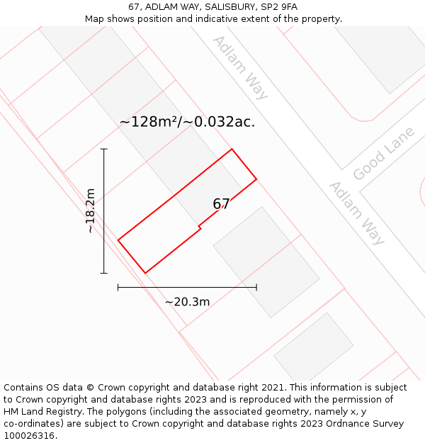 67, ADLAM WAY, SALISBURY, SP2 9FA: Plot and title map