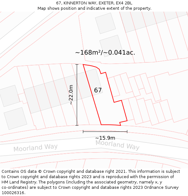 67, KINNERTON WAY, EXETER, EX4 2BL: Plot and title map