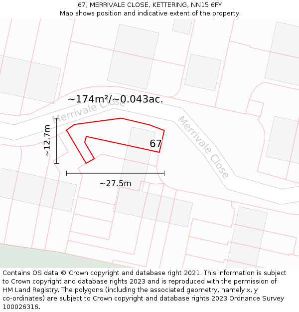 67, MERRIVALE CLOSE, KETTERING, NN15 6FY: Plot and title map