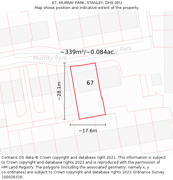 67, MURRAY PARK, STANLEY, DH9 0PU: Plot and title map