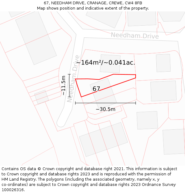 67, NEEDHAM DRIVE, CRANAGE, CREWE, CW4 8FB: Plot and title map