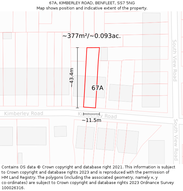 67A, KIMBERLEY ROAD, BENFLEET, SS7 5NG: Plot and title map