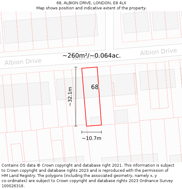 68, ALBION DRIVE, LONDON, E8 4LX: Plot and title map