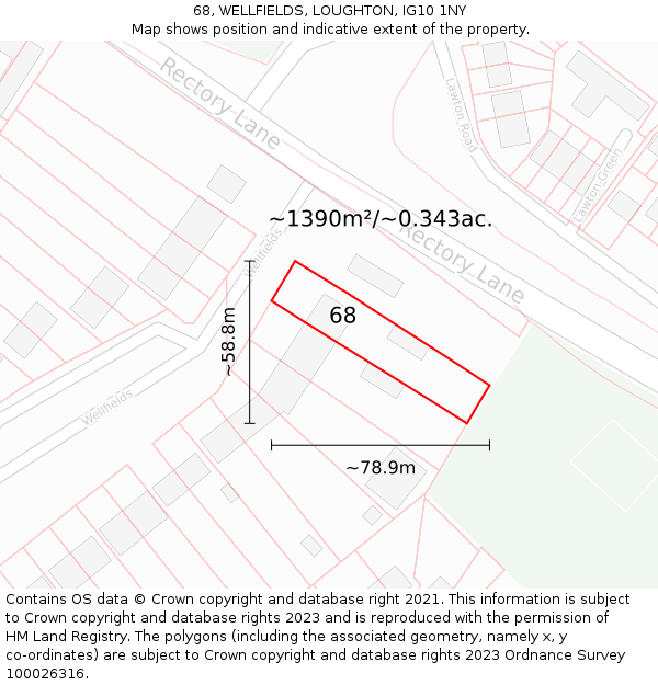 68, WELLFIELDS, LOUGHTON, IG10 1NY: Plot and title map
