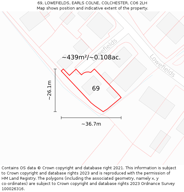 69, LOWEFIELDS, EARLS COLNE, COLCHESTER, CO6 2LH: Plot and title map