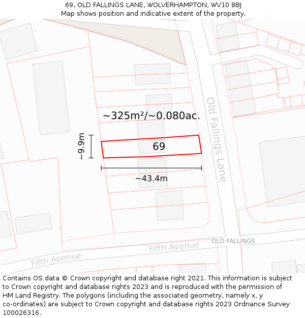 69, OLD FALLINGS LANE, WOLVERHAMPTON, WV10 8BJ: Plot and title map