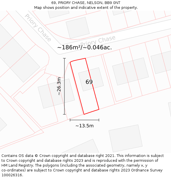 69, PRIORY CHASE, NELSON, BB9 0NT: Plot and title map