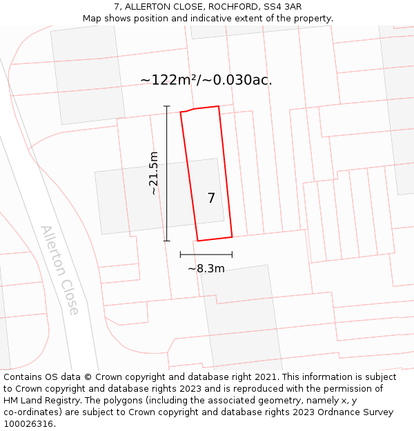 7, ALLERTON CLOSE, ROCHFORD, SS4 3AR: Plot and title map