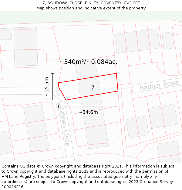 7, ASHDOWN CLOSE, BINLEY, COVENTRY, CV3 2PT: Plot and title map