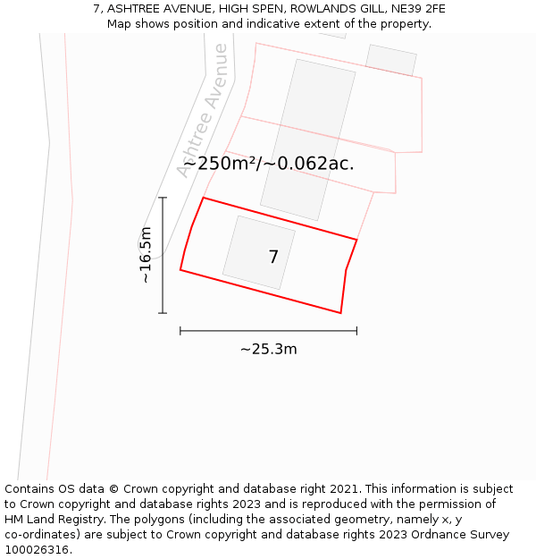 7, ASHTREE AVENUE, HIGH SPEN, ROWLANDS GILL, NE39 2FE: Plot and title map