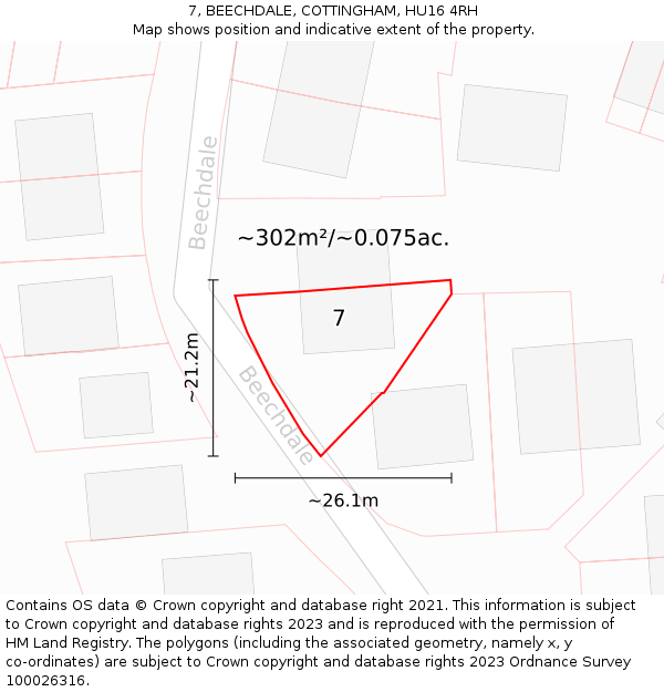 7, BEECHDALE, COTTINGHAM, HU16 4RH: Plot and title map