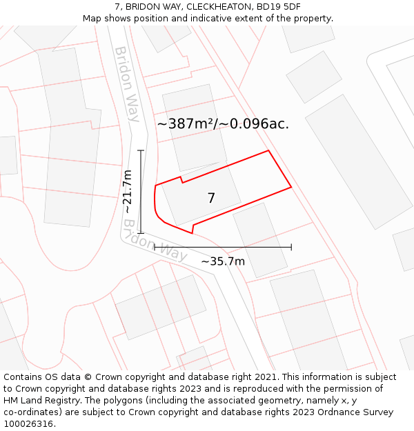 7, BRIDON WAY, CLECKHEATON, BD19 5DF: Plot and title map