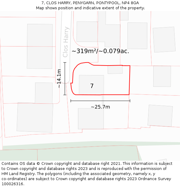 7, CLOS HARRY, PENYGARN, PONTYPOOL, NP4 8GA: Plot and title map