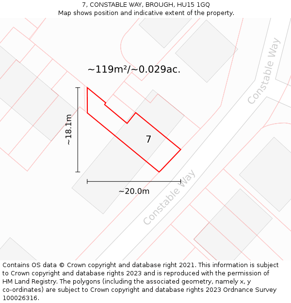 7, CONSTABLE WAY, BROUGH, HU15 1GQ: Plot and title map