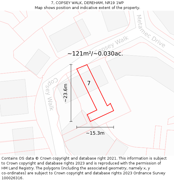 7, COPSEY WALK, DEREHAM, NR19 1WP: Plot and title map