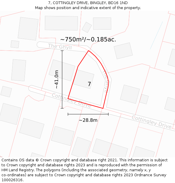 7, COTTINGLEY DRIVE, BINGLEY, BD16 1ND: Plot and title map
