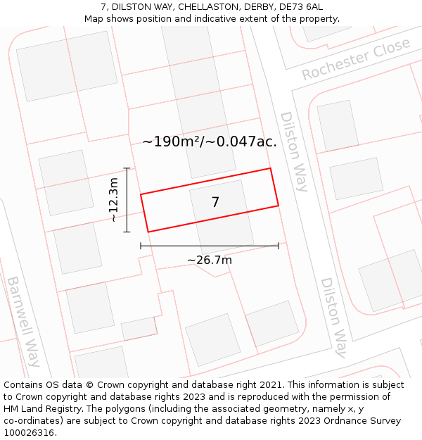 7, DILSTON WAY, CHELLASTON, DERBY, DE73 6AL: Plot and title map