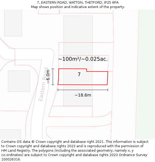 7, EASTERN ROAD, WATTON, THETFORD, IP25 6PA: Plot and title map