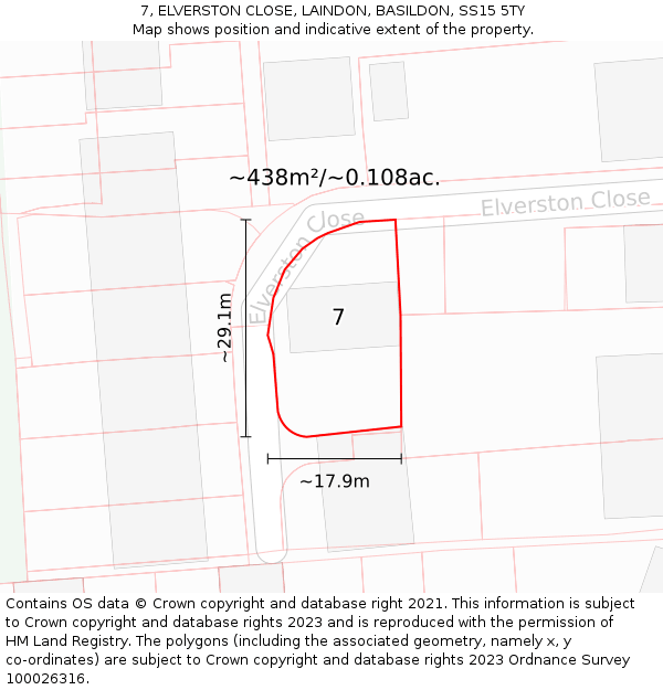 7, ELVERSTON CLOSE, LAINDON, BASILDON, SS15 5TY: Plot and title map