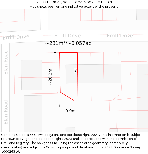 7, ERRIFF DRIVE, SOUTH OCKENDON, RM15 5AN: Plot and title map