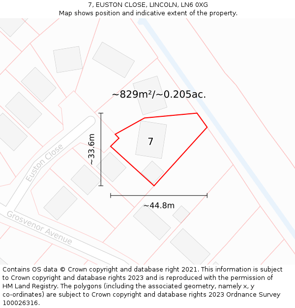 7, EUSTON CLOSE, LINCOLN, LN6 0XG: Plot and title map