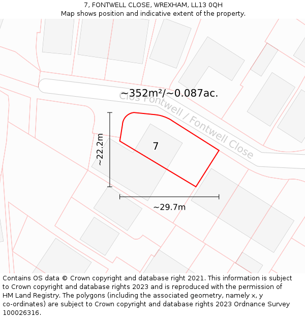 7, FONTWELL CLOSE, WREXHAM, LL13 0QH: Plot and title map