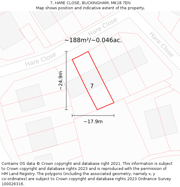 7, HARE CLOSE, BUCKINGHAM, MK18 7EN: Plot and title map