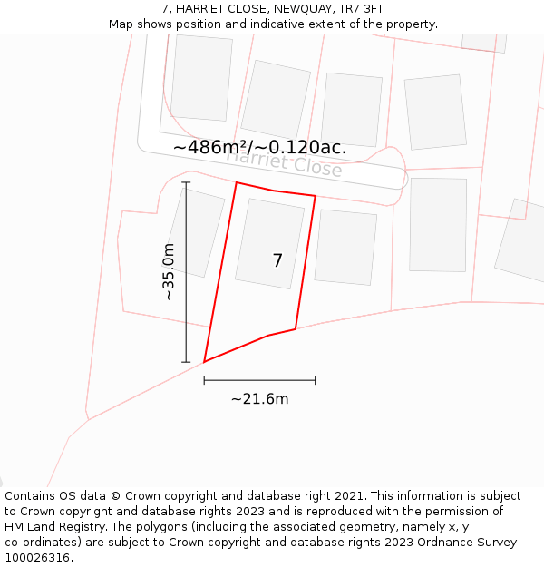 7, HARRIET CLOSE, NEWQUAY, TR7 3FT: Plot and title map