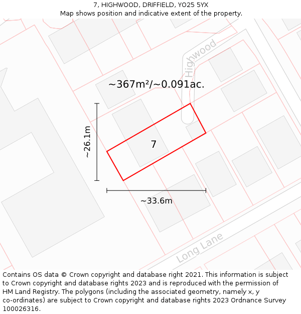 7, HIGHWOOD, DRIFFIELD, YO25 5YX: Plot and title map