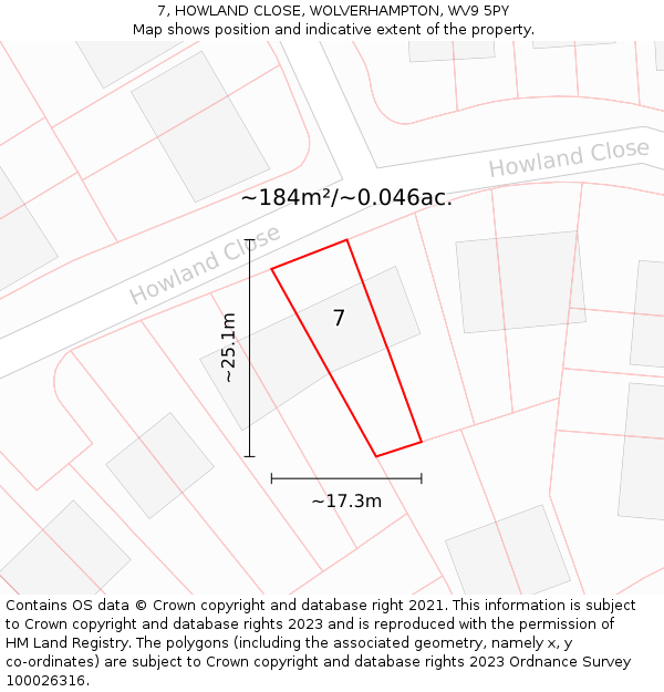 7, HOWLAND CLOSE, WOLVERHAMPTON, WV9 5PY: Plot and title map