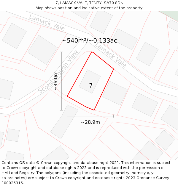 7, LAMACK VALE, TENBY, SA70 8DN: Plot and title map