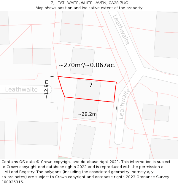 7, LEATHWAITE, WHITEHAVEN, CA28 7UG: Plot and title map