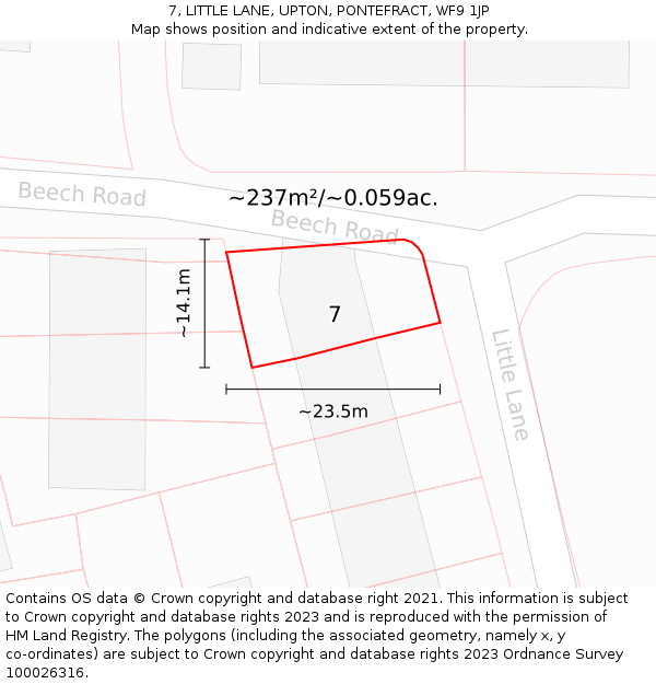 7, LITTLE LANE, UPTON, PONTEFRACT, WF9 1JP: Plot and title map