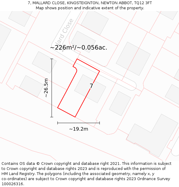 7, MALLARD CLOSE, KINGSTEIGNTON, NEWTON ABBOT, TQ12 3FT: Plot and title map