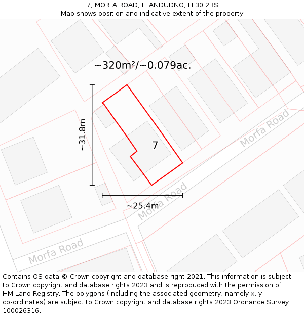 7, MORFA ROAD, LLANDUDNO, LL30 2BS: Plot and title map