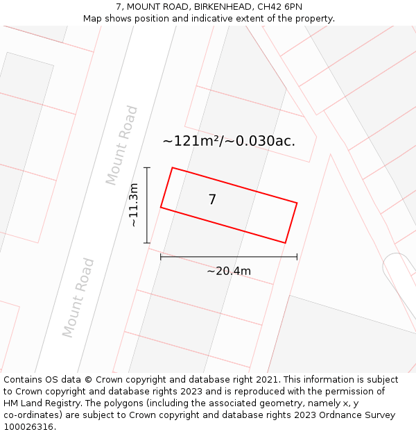 7, MOUNT ROAD, BIRKENHEAD, CH42 6PN: Plot and title map