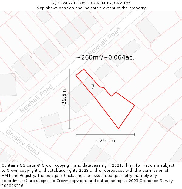7, NEWHALL ROAD, COVENTRY, CV2 1AY: Plot and title map