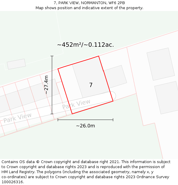 7, PARK VIEW, NORMANTON, WF6 2PB: Plot and title map