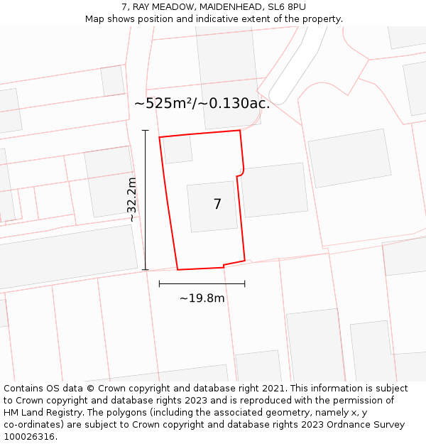 7, RAY MEADOW, MAIDENHEAD, SL6 8PU: Plot and title map