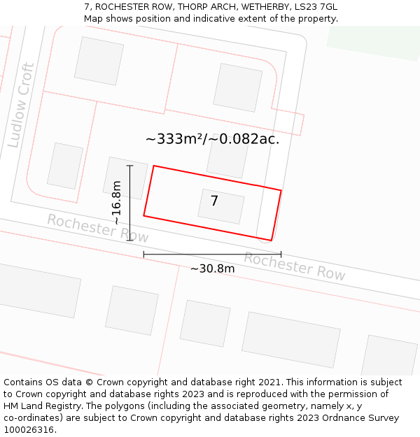 7, ROCHESTER ROW, THORP ARCH, WETHERBY, LS23 7GL: Plot and title map