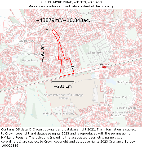 7, RUSHMORE DRIVE, WIDNES, WA8 9QB: Plot and title map