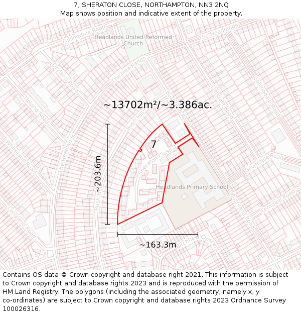 7, SHERATON CLOSE, NORTHAMPTON, NN3 2NQ: Plot and title map