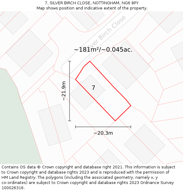 7, SILVER BIRCH CLOSE, NOTTINGHAM, NG6 8PY: Plot and title map