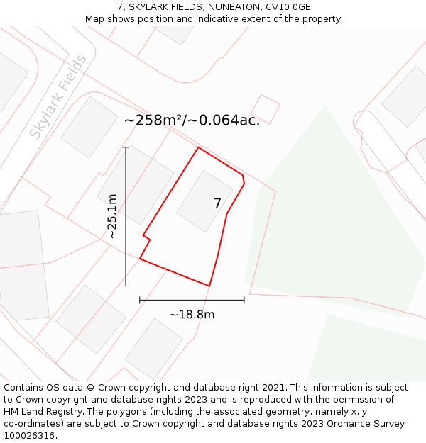 7, SKYLARK FIELDS, NUNEATON, CV10 0GE: Plot and title map
