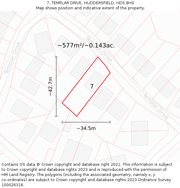 7, TEMPLAR DRIVE, HUDDERSFIELD, HD5 8HS: Plot and title map