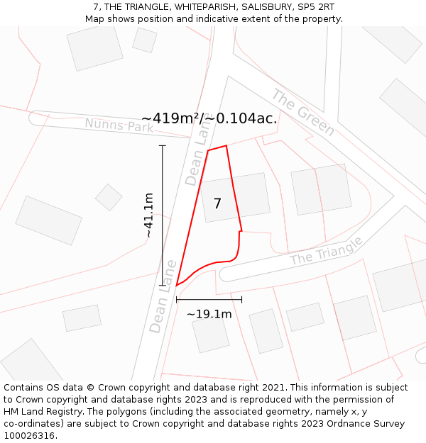 7, THE TRIANGLE, WHITEPARISH, SALISBURY, SP5 2RT: Plot and title map