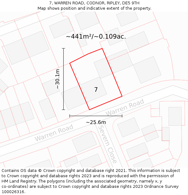 7, WARREN ROAD, CODNOR, RIPLEY, DE5 9TH: Plot and title map