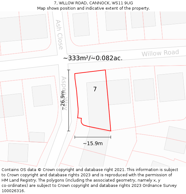 7, WILLOW ROAD, CANNOCK, WS11 9UG: Plot and title map